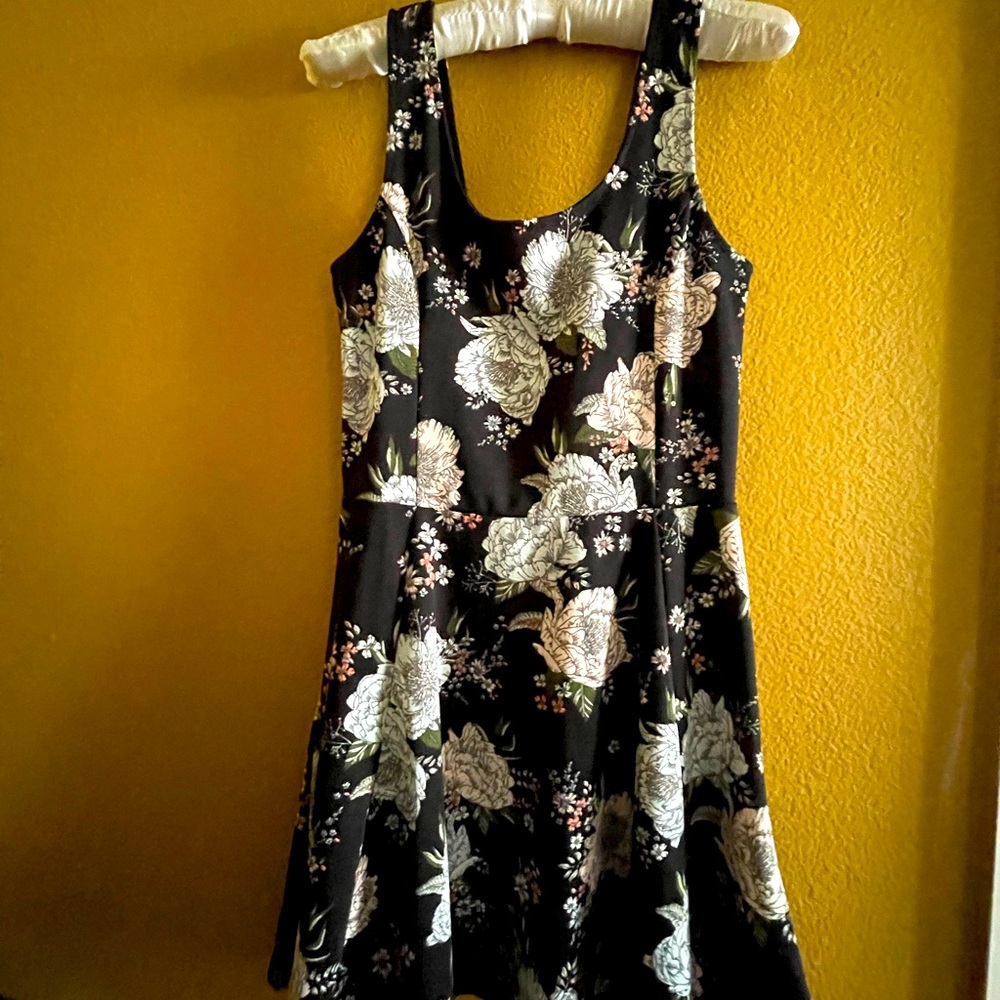 Black floral swing dress